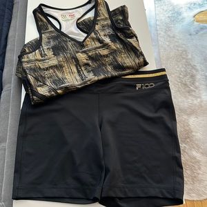 Fila black and gold bike/ workout set, sz s, only worn a few times!